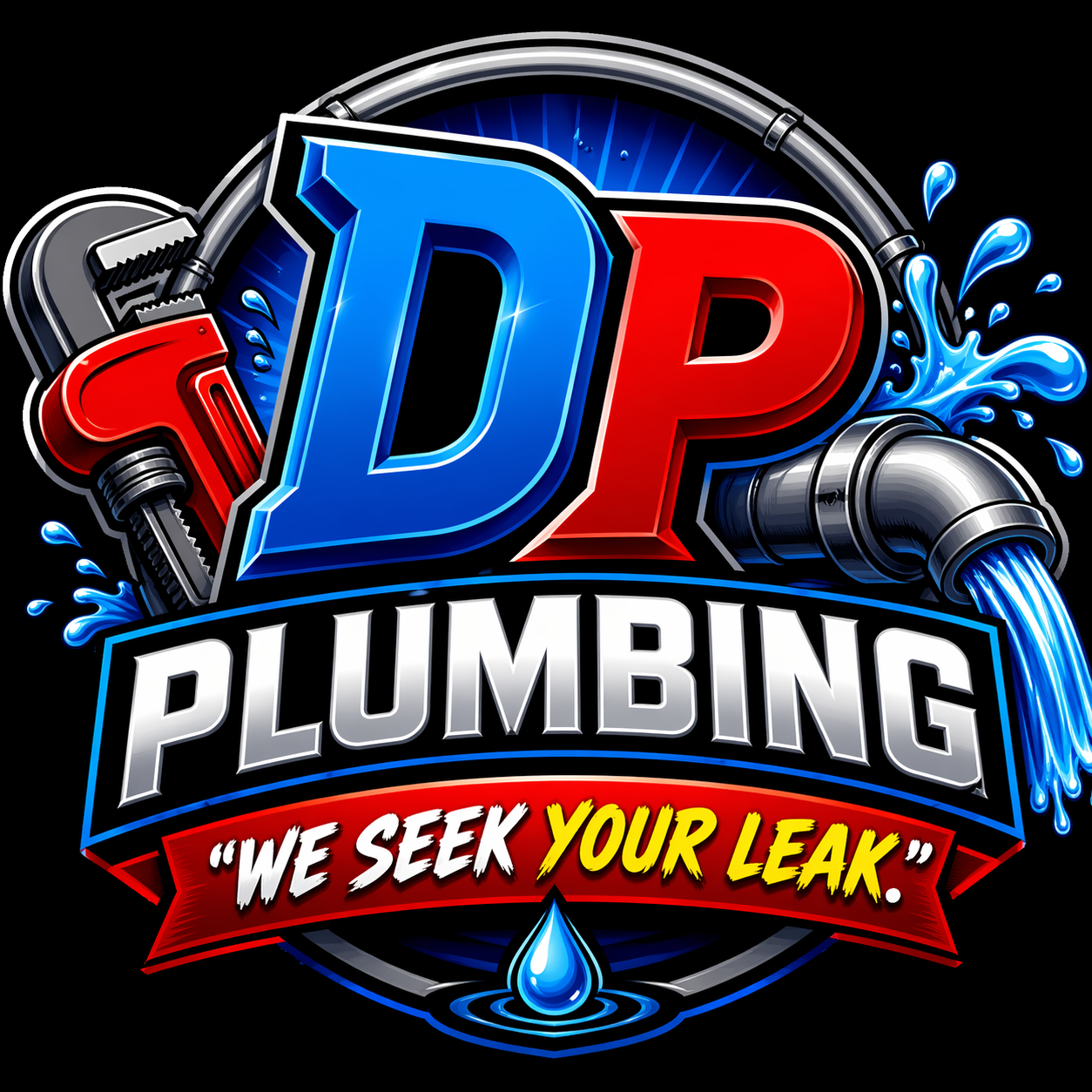 DP Plumbing logo with the slogan We Seek Your Leak